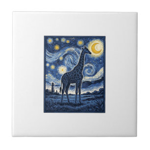 Giraffe Starnacht Vintage Tegeltje