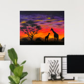 "Giraffe Sunset" Giraffe Impressions d'affiches d' (Bureau à domicile)