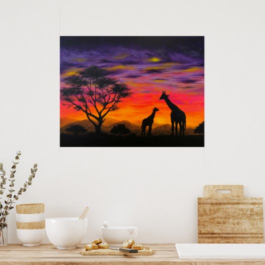 "Giraffe Sunset" Giraffe Impressions d'affiches d' (Cuisine)