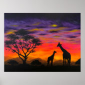 "Giraffe Sunset" Giraffe Impressions d'affiches d' (Devant)