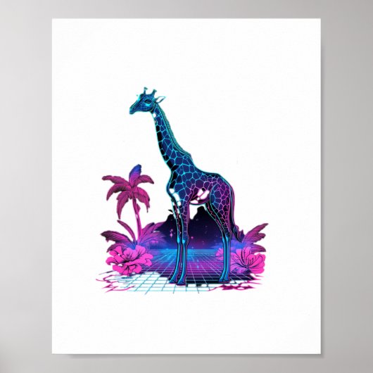 Giraffe Synthwave Vaporwave Kunst   Poster (Voorkant)