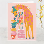 Giraffe Tea Party Plié Carte de voeux Anniversaire (Fleur jaune)