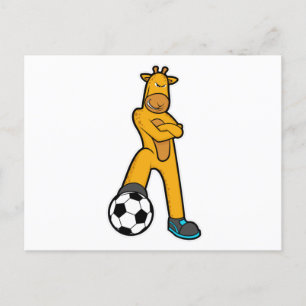 Giraffe tijdens sporten met voetbal briefkaart