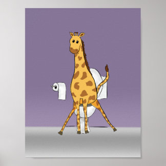 Giraffe Toilet Badkamer Muur Kunst Afdruk Poster