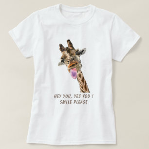 Giraffe tong uit speels knipoog grappig t-shirt