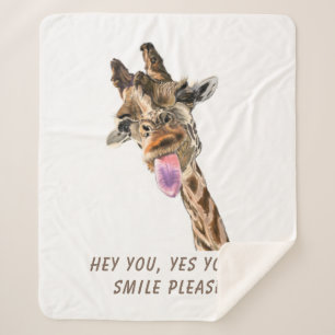 Giraffe Tongue Out Playful Sherpa Blanket Sherpa Deken