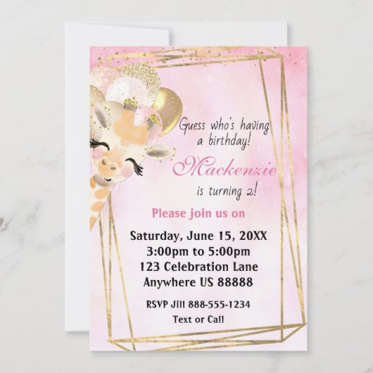 Giraffe Tout âge Anniversaire Invitation (Devant)