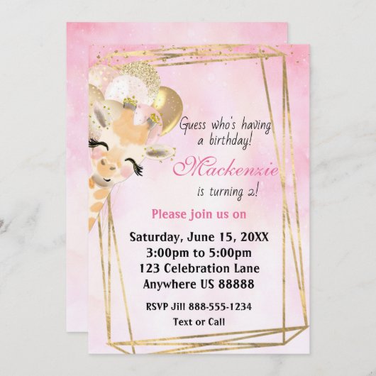 Giraffe Tout âge Anniversaire Invitation (Devant / Derrière)