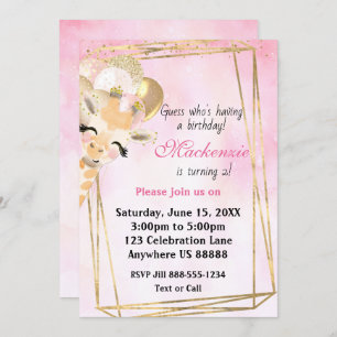 Giraffe Tout âge Anniversaire Invitation