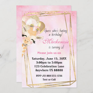 Giraffe Tout âge Anniversaire Invitation