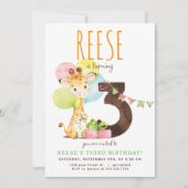 Giraffe Troisième anniversaire de fête Invitation (Devant)