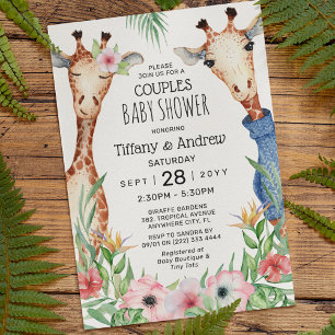 Giraffe & Tropische Groene Tweedekkers Baby Shower Kaart