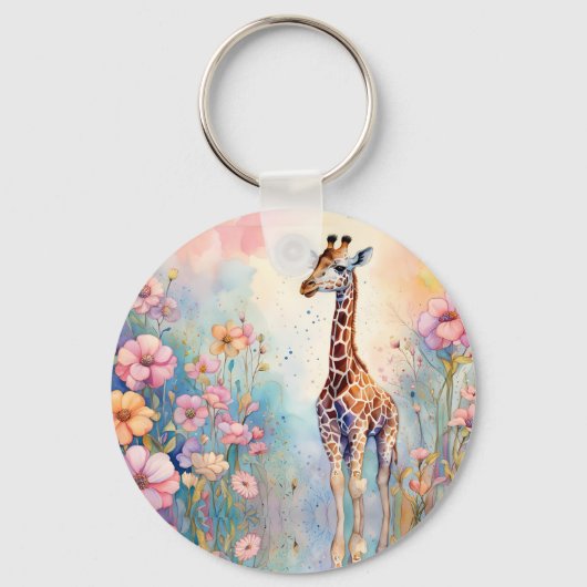 Giraffe Tuin Pastel Sleutelhanger (Voorkant)