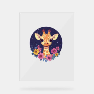 Giraffe tussen de bloemen onder Sterrennacht charm Acryl Bord