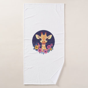 Giraffe tussen de bloemen onder Sterrennacht charm Badhanddoek