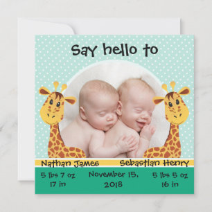 Giraffe Twins Geboorte Aankondiging