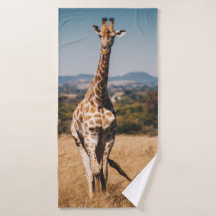GIRAFFE UITGESCHAKELD MET BROWN GRASS BADHANDDOEK