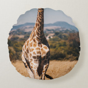 Giraffe UITGESCHAKELD MET BROWN GRASS Rond Kussen