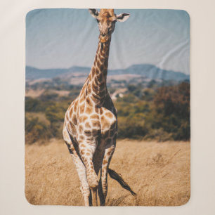 Giraffe UITGESCHAKELD MET BROWN GRASS Sherpa Deken