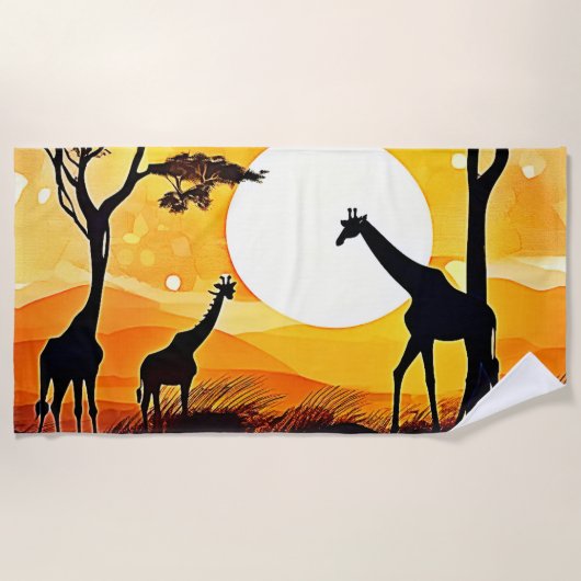 Giraffe van de African Savannah Sunset Strandlaken (Voorkant)