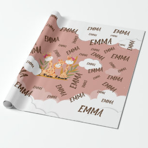 Giraffe van de Baby van de waterverf, Safari Anima Cadeaupapier