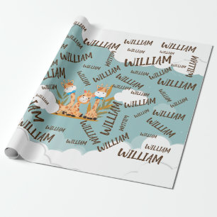 Giraffe van de Baby van de waterverf, Safari Anima Cadeaupapier