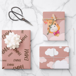 Giraffe van de Baby van de waterverf, Safari Anima Inpakpapier Vel