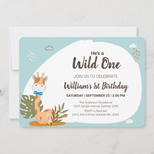 Giraffe van de Baby van de waterverf, Safari Anima Kaart (Voorkant)