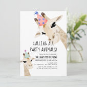 Giraffe van de partij dieren 1e verjaardag kaart (Staand voorkant)