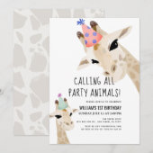 Giraffe van de partij dieren 1e verjaardag kaart (Voorkant / Achterkant)