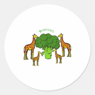Giraffe Vegetarische Familie Eet Broccoli T-shirt Ronde Sticker