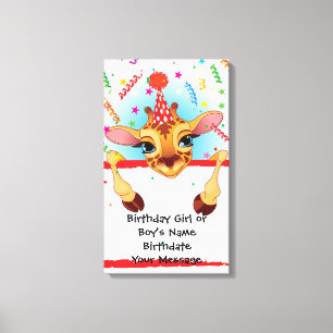 Giraffe Verjaardag Memento Canvas Afdruk