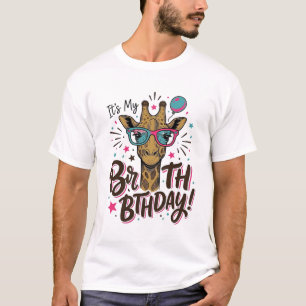 Giraffe-verjaardag vintage graveerfeest-shirt_1 t-shirt
