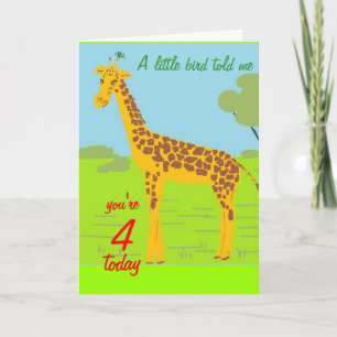 Giraffe verjaardagskaart 4 vandaag kaart