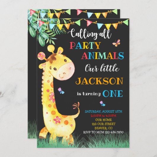 Giraffe verjaardagsuitnodiging Safari uitnodiging (Voorkant / Achterkant)