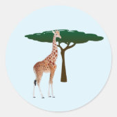 Giraffe via een boom ronde sticker (Voorkant)