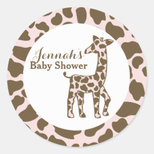 Giraffe Vlekken Roze Baby shower Ronde Sticker