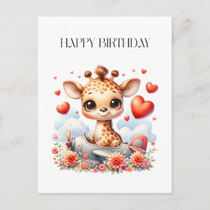 Giraffe Vliegtuig Verjaardag Feestdagenkaart