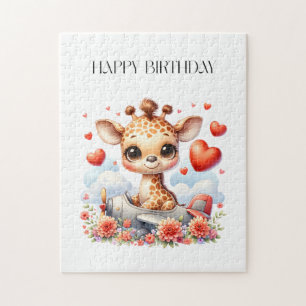 Giraffe Vliegtuig Verjaardag Legpuzzel