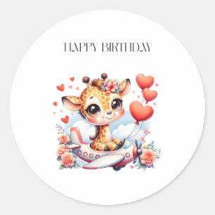 Giraffe Vliegtuig Verjaardag Ronde Sticker