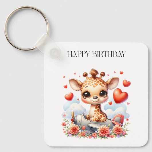 Giraffe Vliegtuig Verjaardag Sleutelhanger (Voorkant)