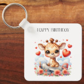 Giraffe Vliegtuig Verjaardag Sleutelhanger (Voorkant)