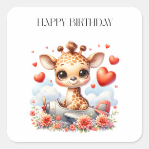 Giraffe Vliegtuig Verjaardag Vierkante Sticker