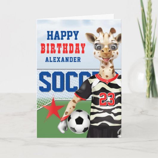Giraffe Voetbal kinderen van Birthday Kaart (Voorkant)