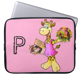 Giraffe voor laptophoes Floral Chocolate Pink Laptop Sleeve