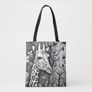 Giraffe Vreedzame Natuur Prairie Schets Tekenkunst Draagtas