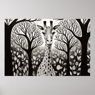 Giraffe Vreedzame Natuur Prairie Schets Tekenkunst Poster