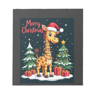 Giraffe vrolijk kerstboom verlichting Kerstman Gir Notitieblok