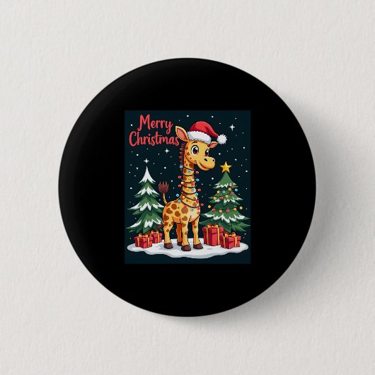 Giraffe Vrolijk Kerstboom Verlichting Santa Giraff Ronde Button 5,7 Cm (Voorkant)