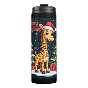 Giraffe Vrolijk Kerstboom Verlichting Santa Giraff Thermosbeker